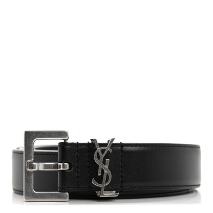 Saint Laurent Lambskin Monogram Cassandre Square Buckle Belt 100 40 Black 13 of 16
