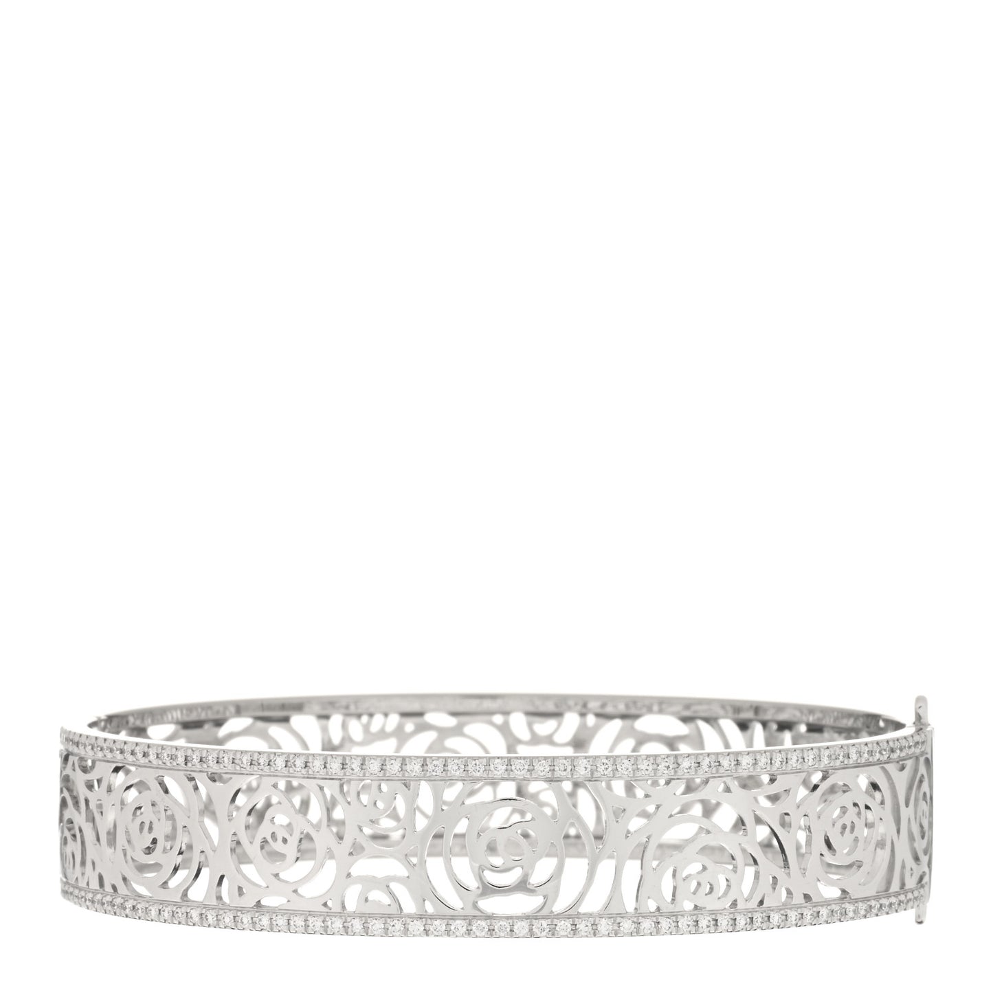 18K White Gold Diamond Camelia Ajoure Bangle Bracelet L
