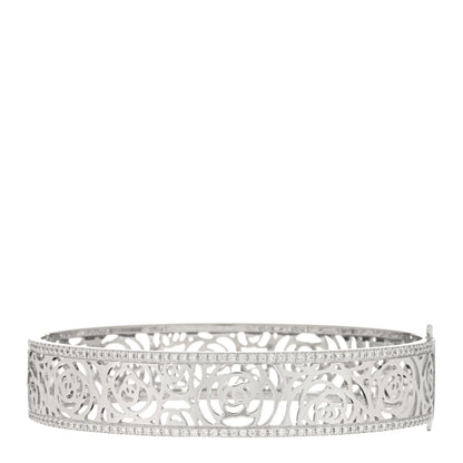 Chanel 18K White Gold Diamond Camelia Ajoure Bangle Bracelet L 2 of 3