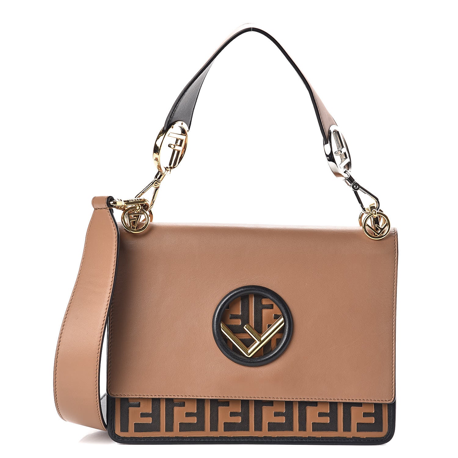 Fendi Vitello Century F is Fendi FF Embossed Kan I Shoulder Bag Orzo Tobacco 1 of 14