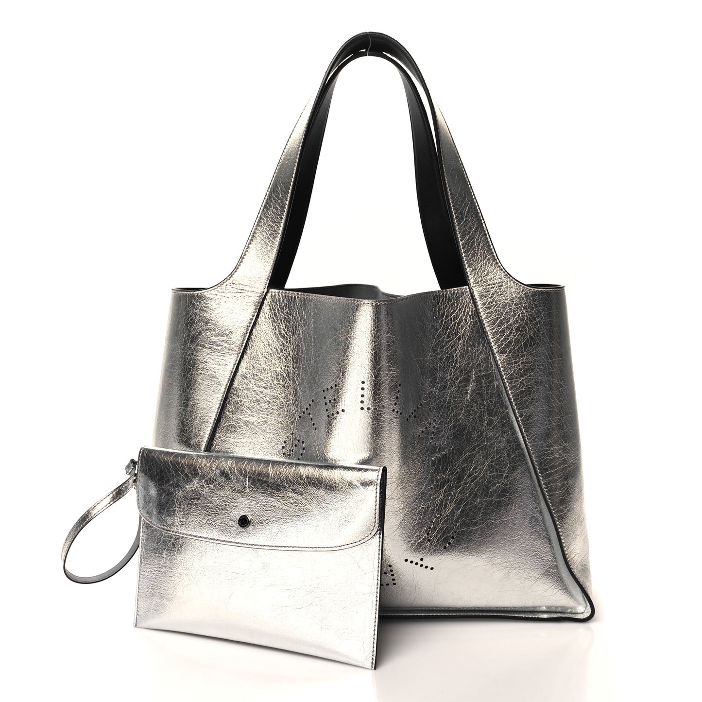 Metallic Eco Alter Nappa East West Perforated Tote Silver