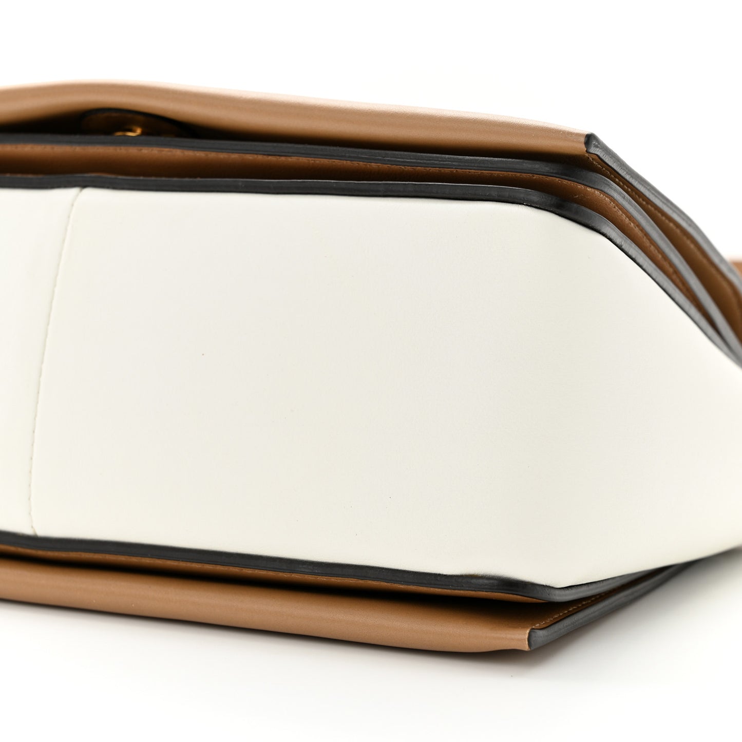 Shiny Smooth Calfskin Medium Frame Shoulder Bag Tan Optic White