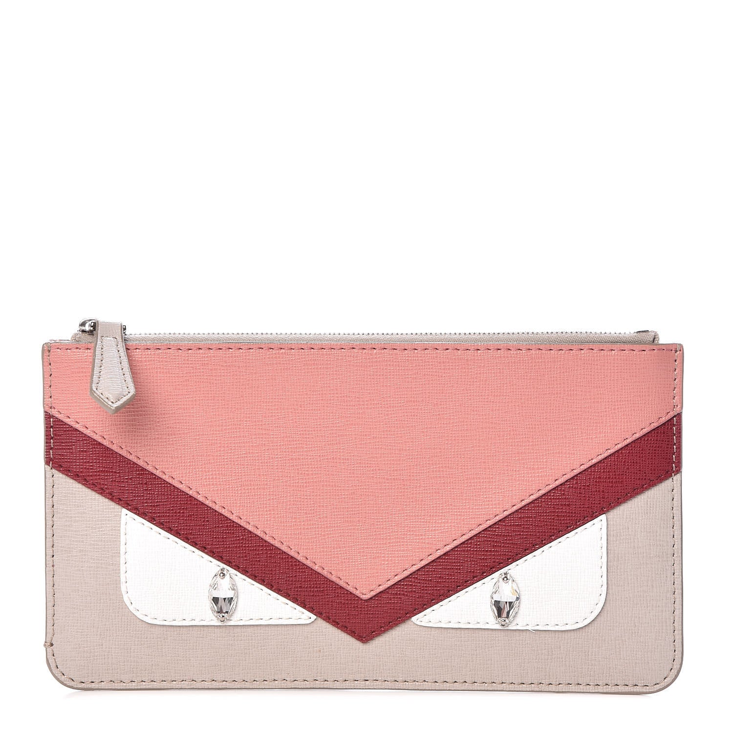 Fendi Vitello Elite Crystal Eye Monster Zip Pouch Grigio Polvere Ribes Multicolor 1 of 7