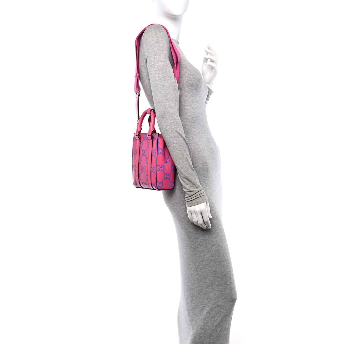 Calfskin GG Tennis Embossed Mini Tote Bag Modern Fuchsia Modern Blue