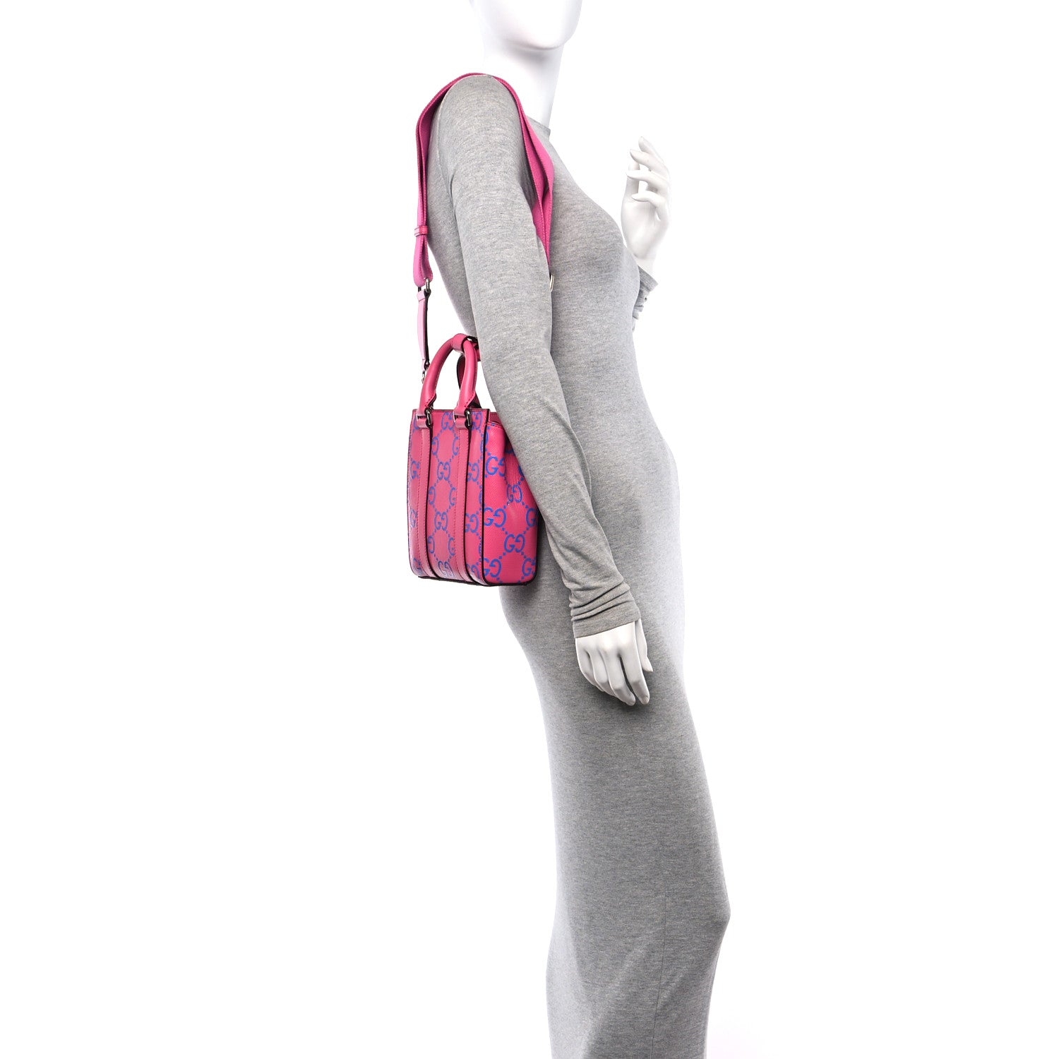 Gucci Calfskin GG Tennis Embossed Mini Tote Bag Modern Fuchsia Modern Blue 2 of 10