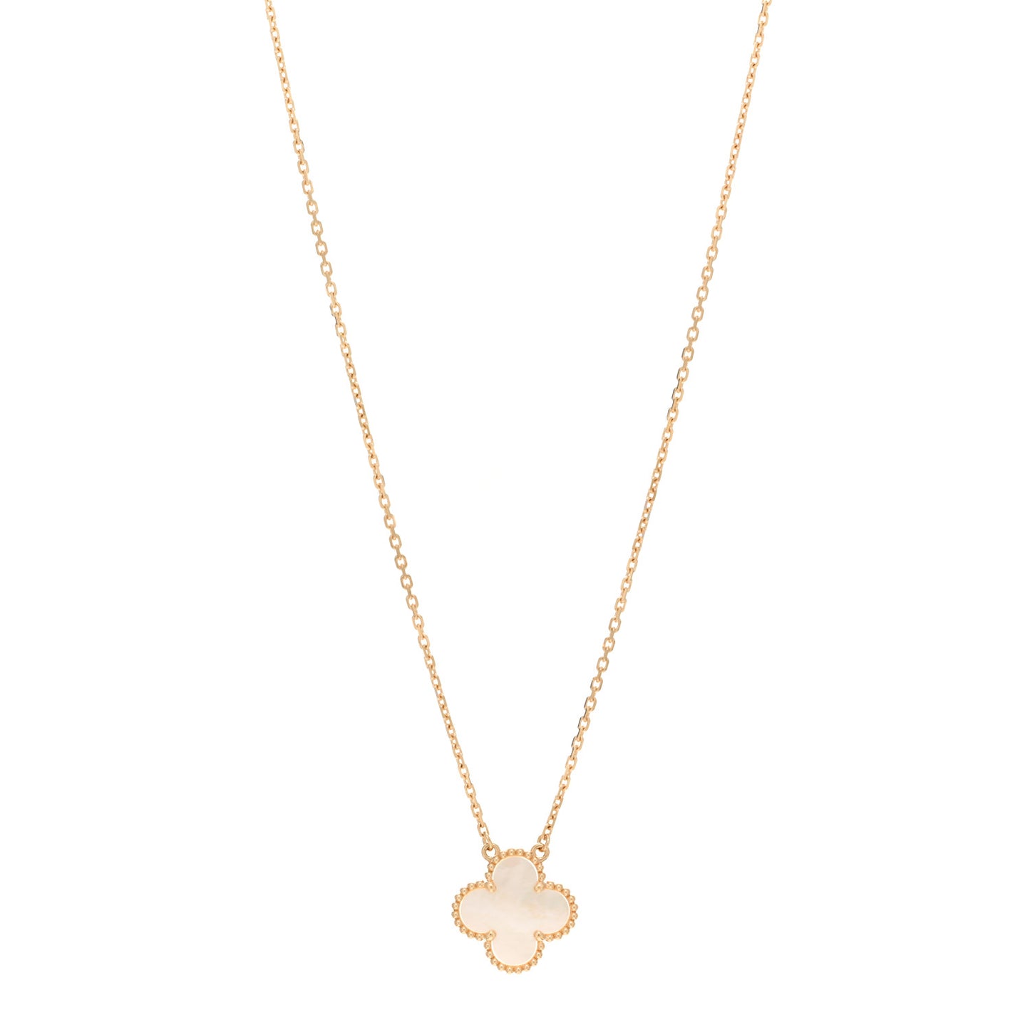 18K Yellow Gold Mother of Pearl Vintage Alhambra Pendant Necklace