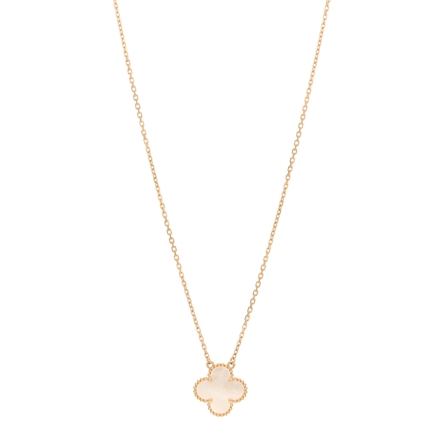 Van Cleef & Arpels 18K Yellow Gold Mother of Pearl Vintage Alhambra Pendant Necklace 1 of 6