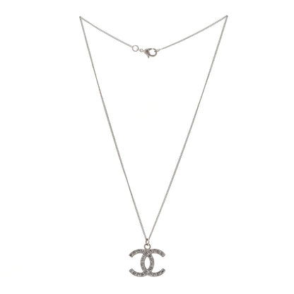 Chanel Crystal CC Pendant Necklace Silver 3 of 5