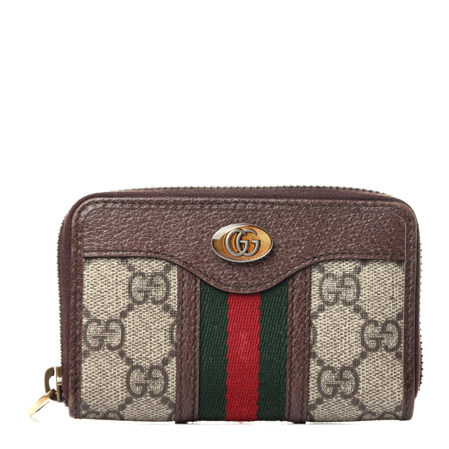 GG Supreme Web Ophidia Zip Around Card Case Brown