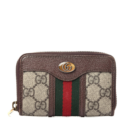 Gucci GG Supreme Web Ophidia Zip Around Card Case Brown 1 of 9