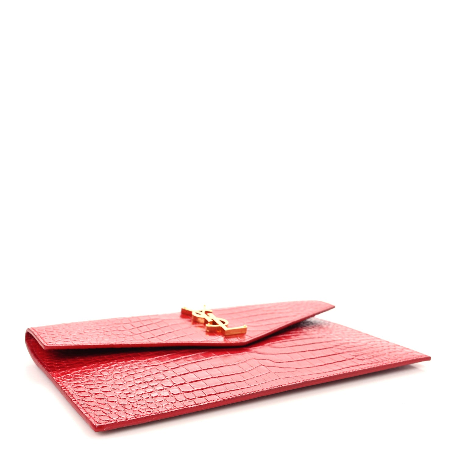 Saint Laurent Calfskin Crocodile Embossed Uptown Monogram Pouch Black 8 of 14