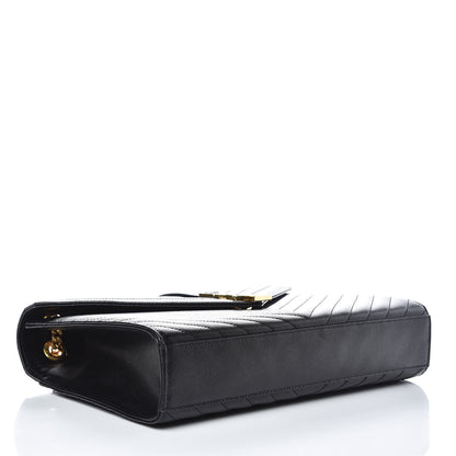 Saint Laurent Grain De Poudre Matelasse Chevron Large Monogram Satchel Black 4 of 9