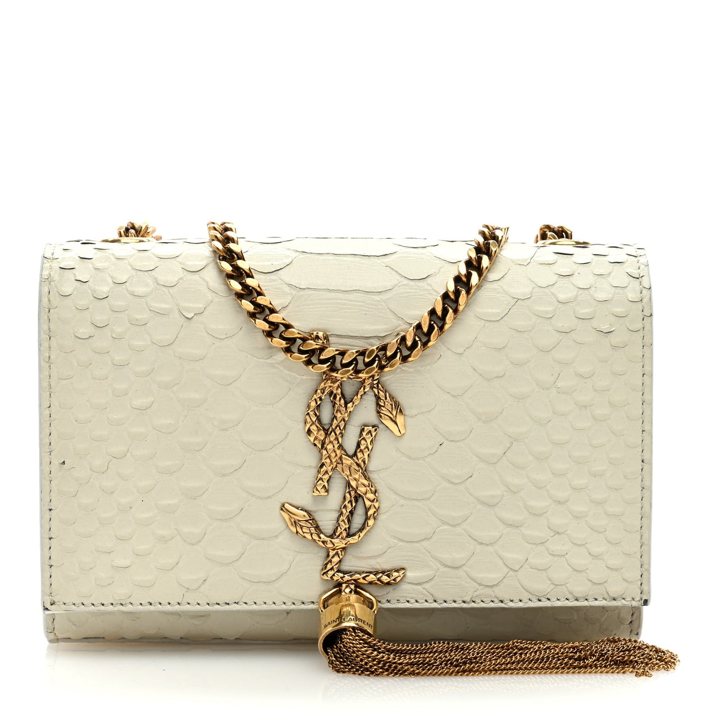 Calfskin Python Embossed Small Classic Monogram Kate Tassel Satchel Ivory