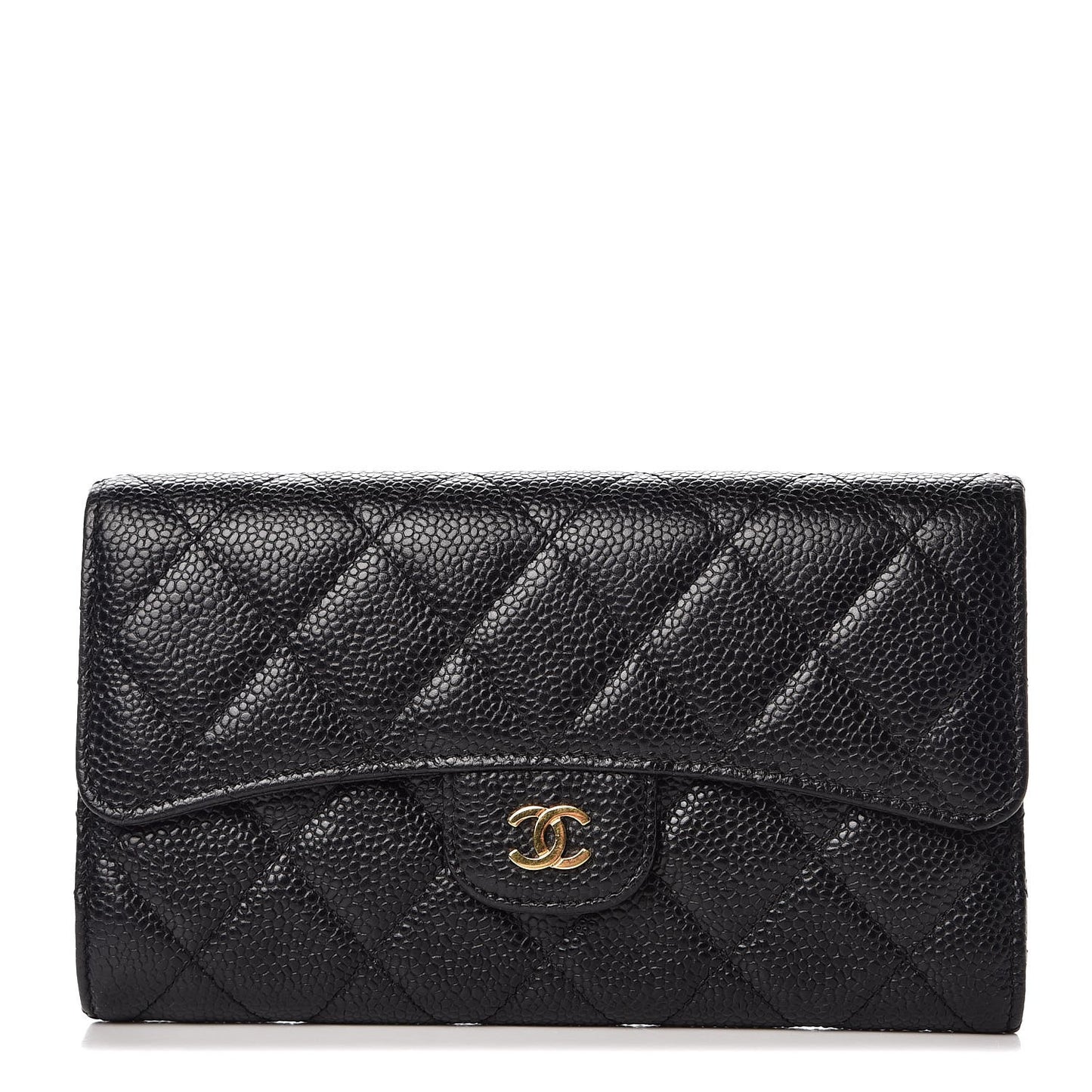 Caviar Quilted Large Flap Wallet Black