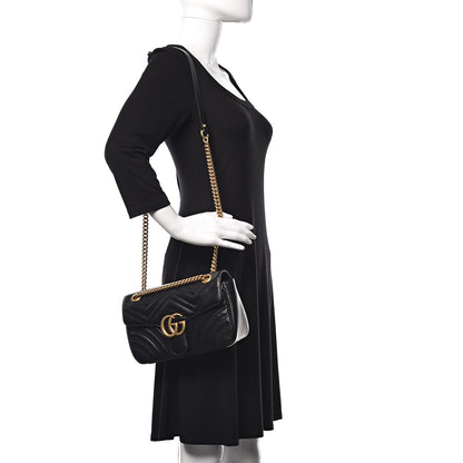 Gucci Calfskin Matelasse Small GG Marmont Shoulder Bag Black 2 of 9