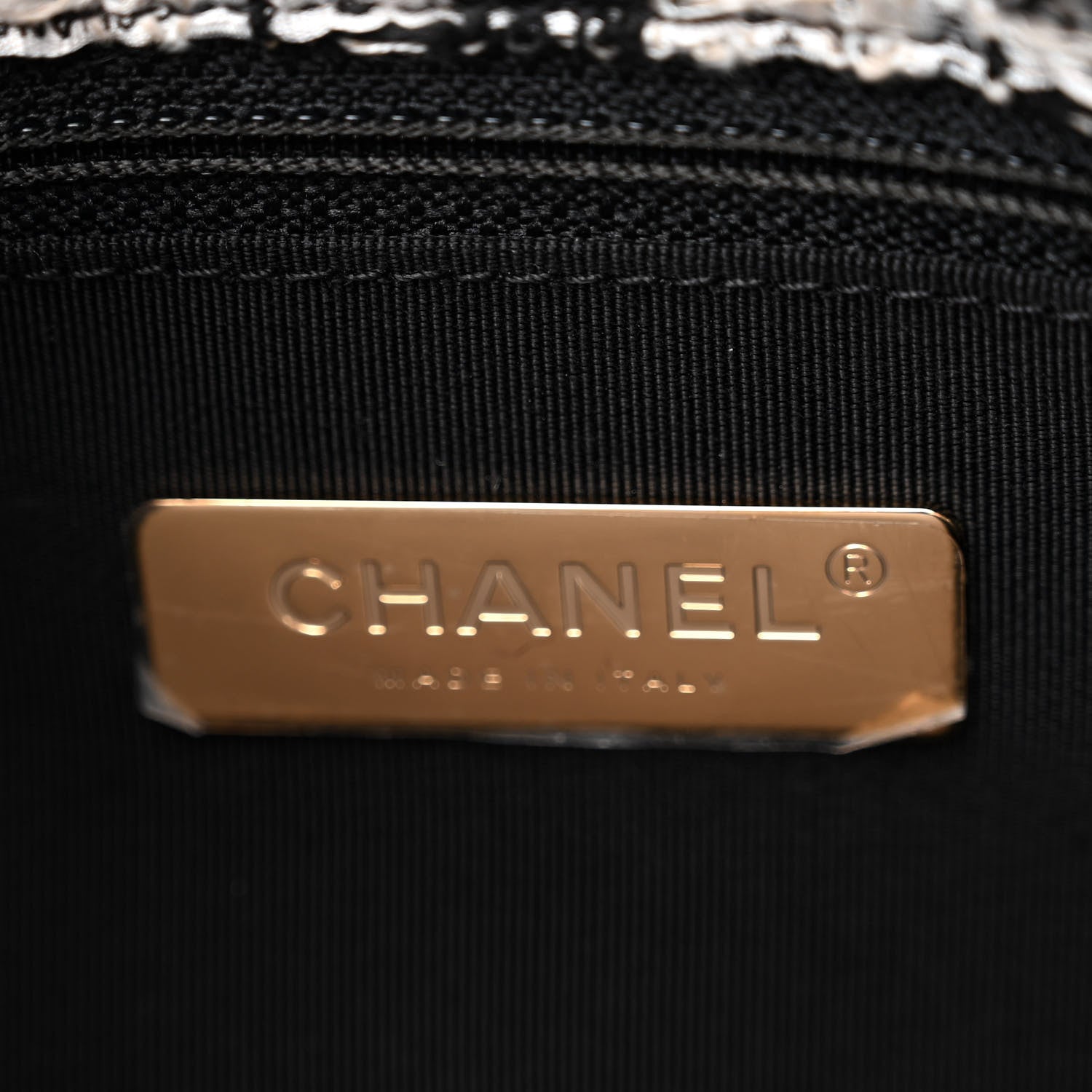 Chanel Tweed Quilted Large Chanel 19 Flap Black Ecru White 6 of 11