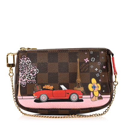 Louis Vuitton Damier Ebene 2019 Christmas Animation Mini Pochette Accessories Red 1 of 7