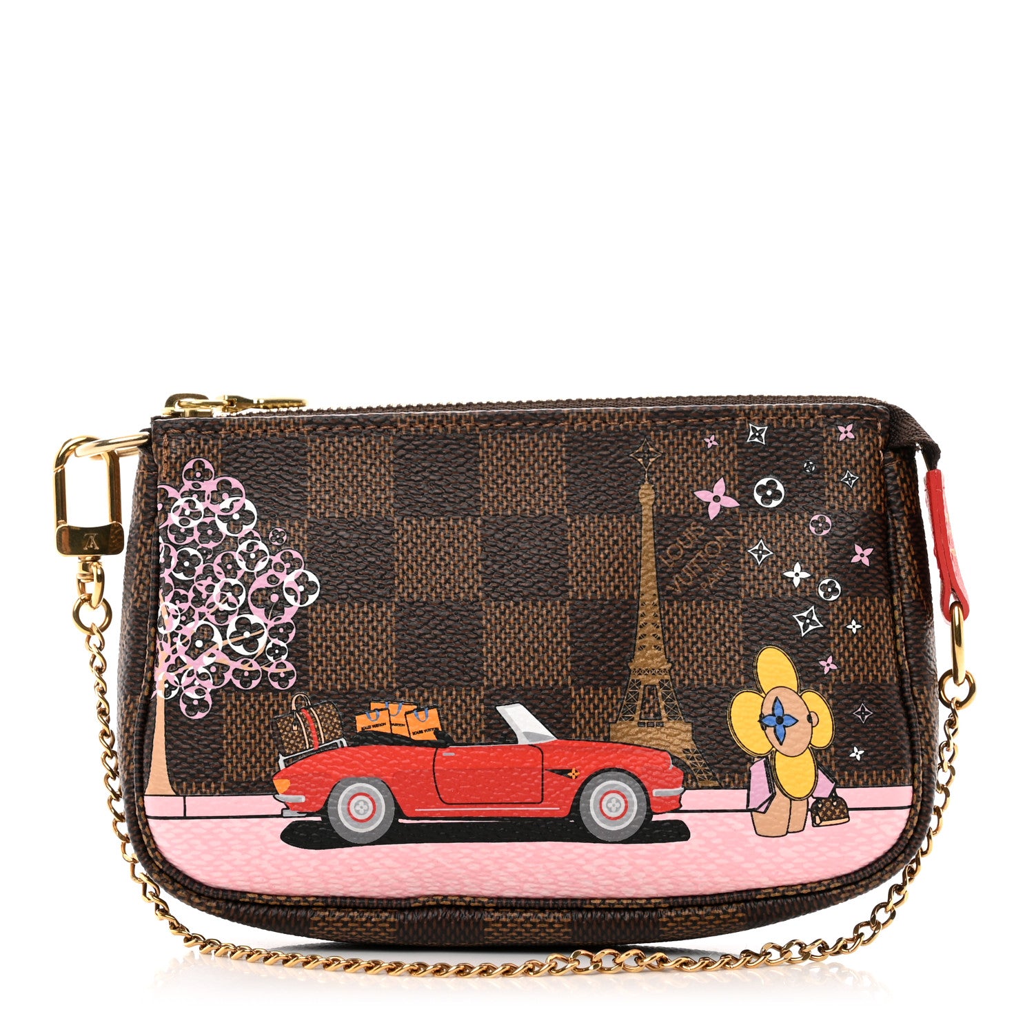 Louis Vuitton Damier Ebene 2019 Christmas Animation Mini Pochette Accessories Red 1 of 7