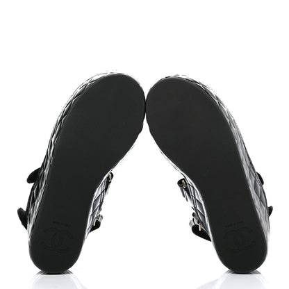 Chanel Shiny Calfskin Logo Platform Sandals 37 Black 5 of 8