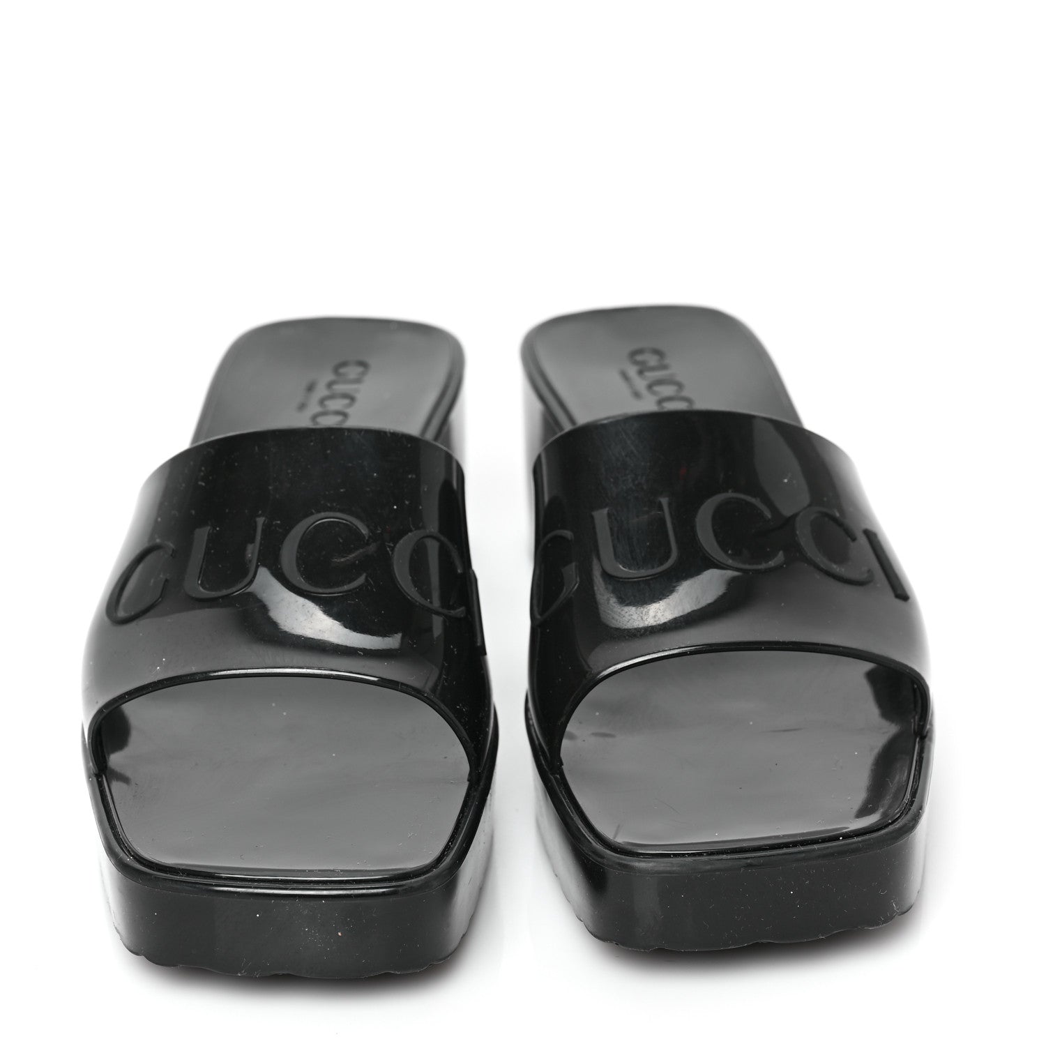 Gucci Rubber Gucci Logo Womens Platform 20/60mm Slide Sandals 38 Black 2 of 8