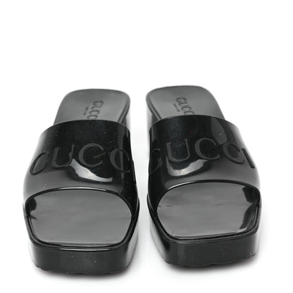 Gucci Rubber Gucci Logo Womens Platform 20/60mm Slide Sandals 38 Black 2 of 8