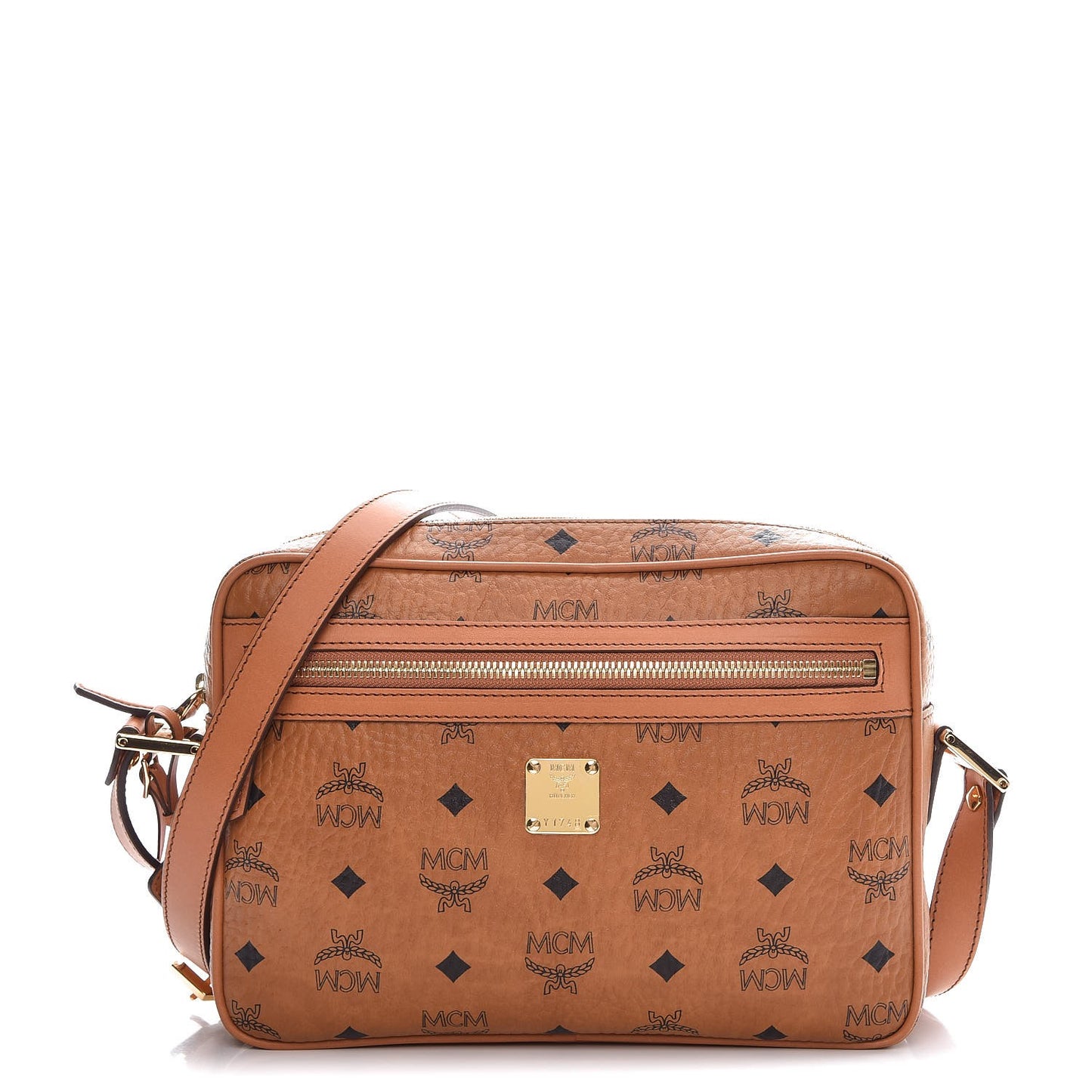 Visetos Medium Heritage Line Camera Crossbody Bag Cognac