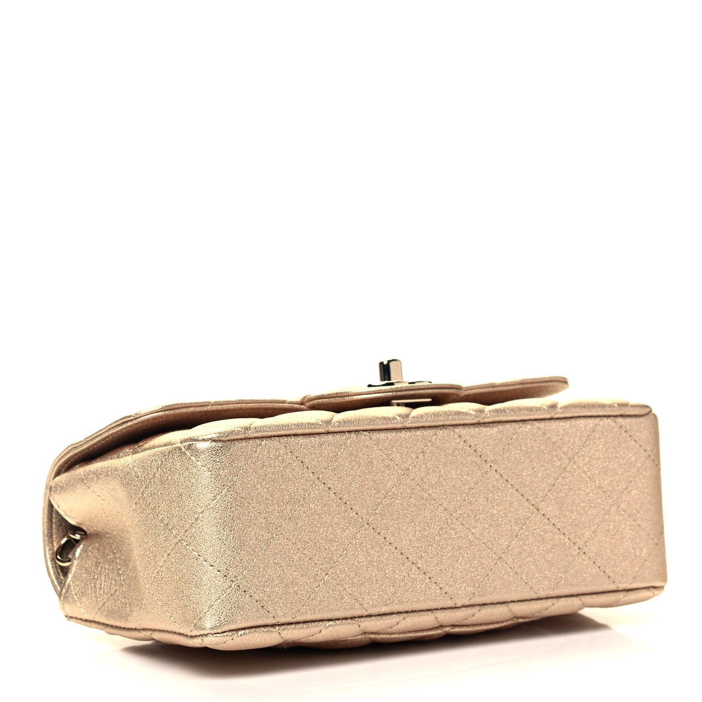 Metallic Lambskin Quilted Mini Rectangular Flap Gold