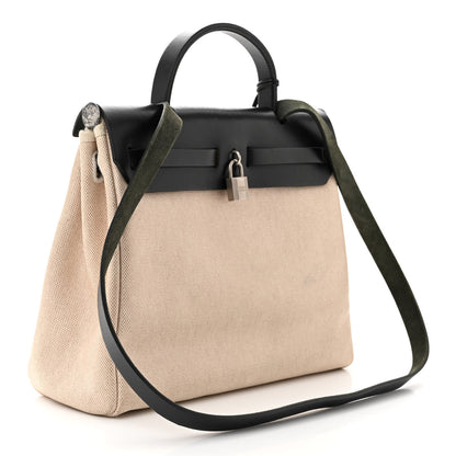 Hermes Toile Vache Calfskin Herbag 30 PM Natural Black 3 of 12