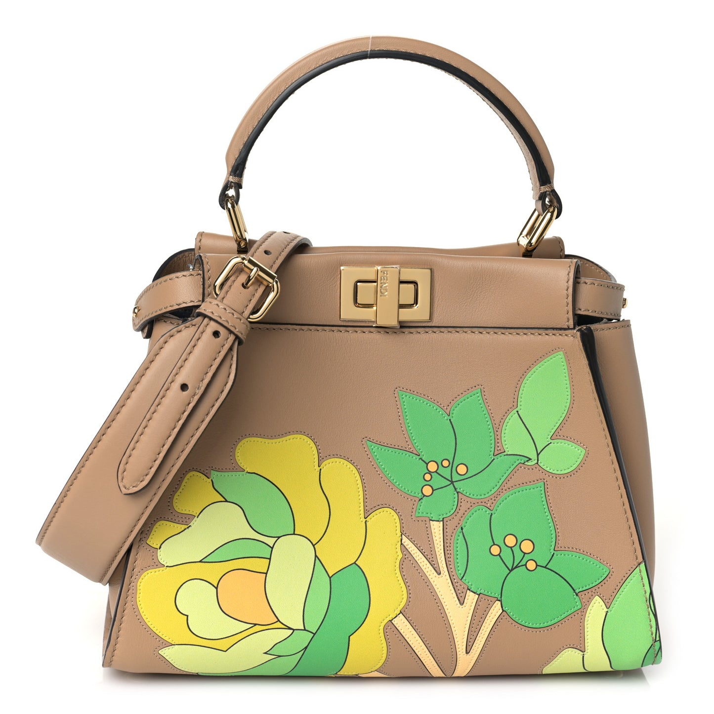 Nappa Nubuck Pequin Flower Inlay Mini Peekaboo Iconic Satchel Cuoio Multicolor