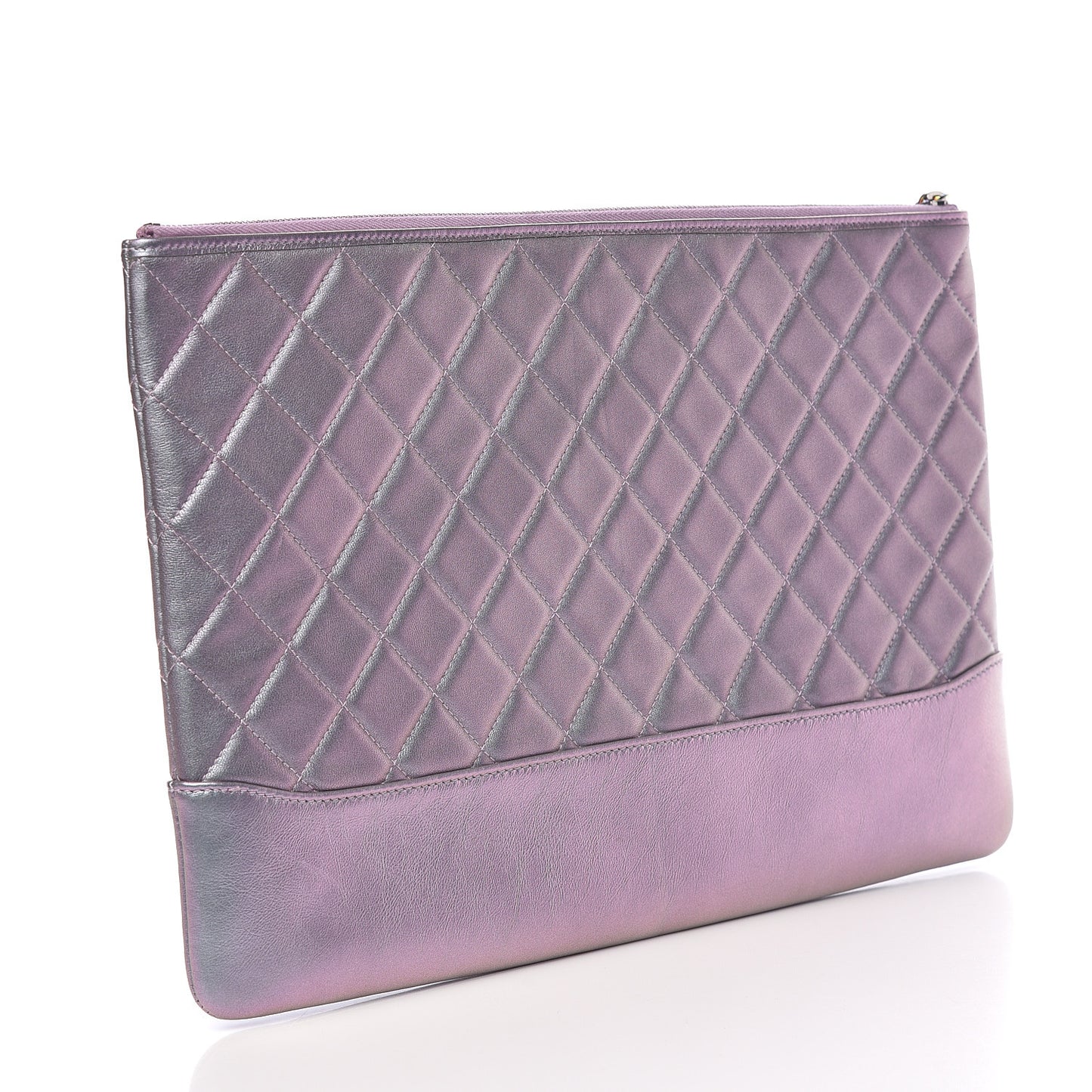 Iridescent Lambskin Quilted Large Gabrielle Cosmetic Case Light Purple
