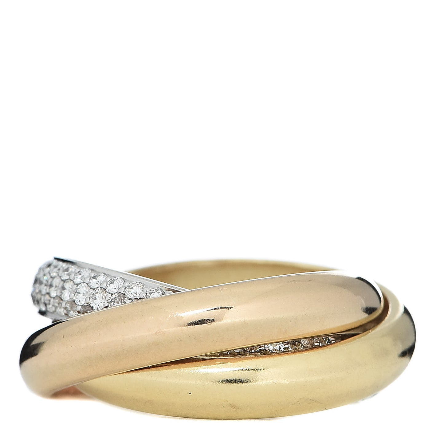 18K White Yellow Pink Gold Diamond Classic Trinity Paved Ring 52 6