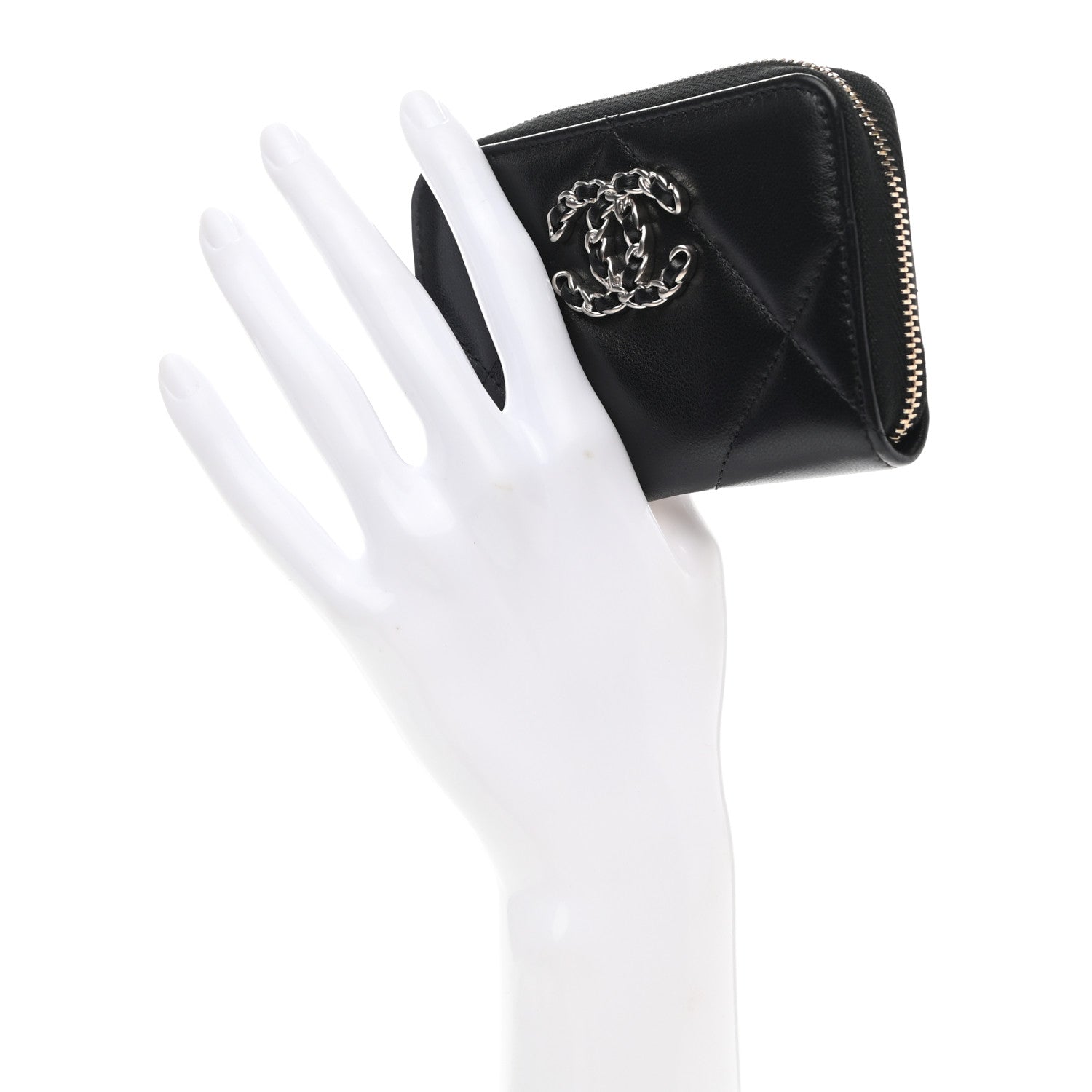 Chanel Lambskin Quilted Chanel 19 Zip Around Coin Purse Wallet Black 2 of 8
