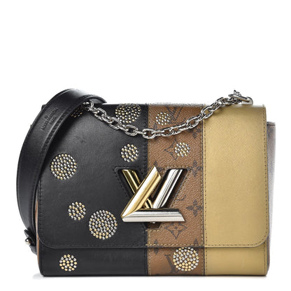 Louis Vuitton Calfskin Reverse Monogram Studded Twist Shoulder Bag MM Black Gold 1 of 13