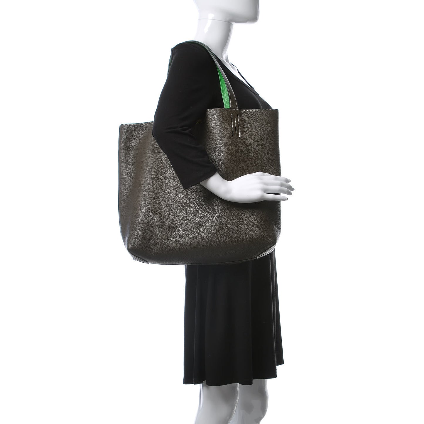 Taurillon Clemence Double Sens 36 Reversible Tote Vert De Gris Bamboo