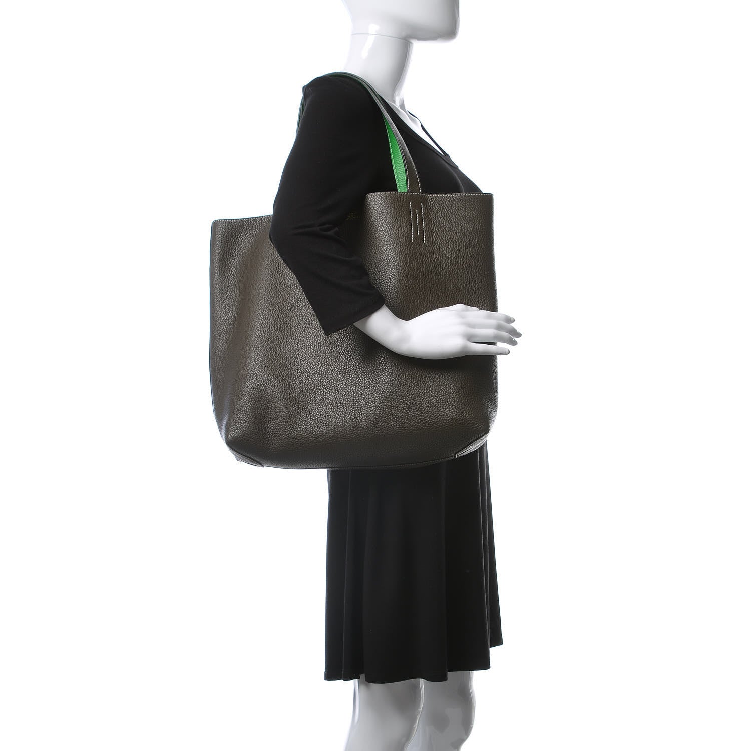 Hermes Taurillon Clemence Double Sens 36 Reversible Tote Vert De Gris Bamboo 3 of 13