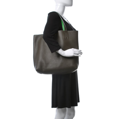 Hermes Taurillon Clemence Double Sens 36 Reversible Tote Vert De Gris Bamboo 3 of 13
