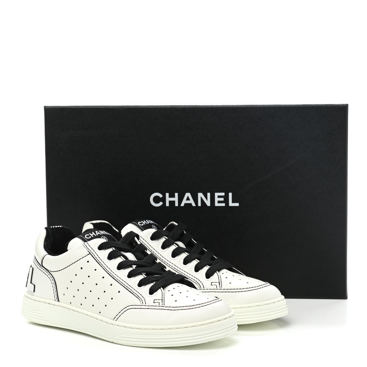Calfskin Womens Logo Sneakers 36.5 Black White