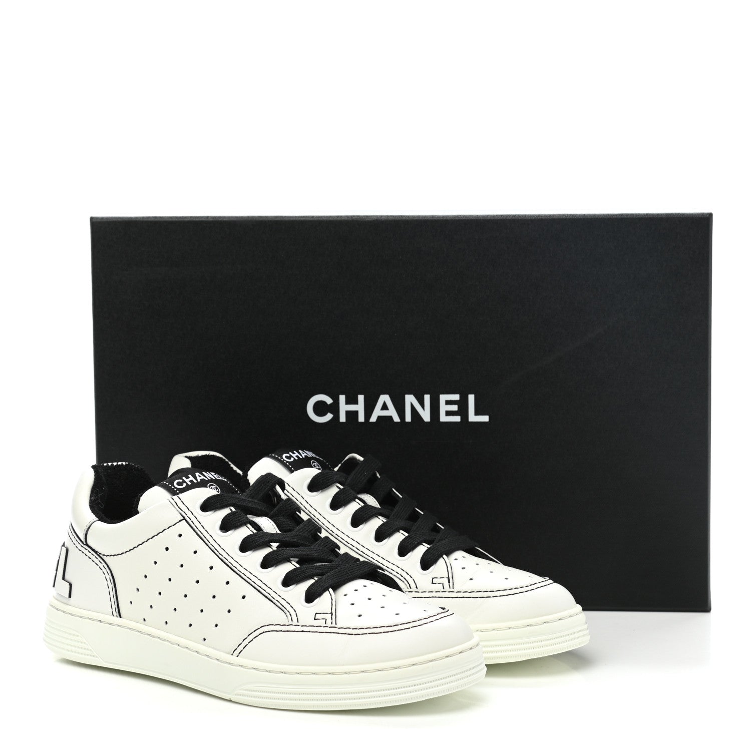 Chanel Calfskin Womens Logo Sneakers 36.5 Black White 9 of 9