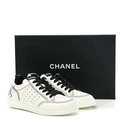 Chanel Calfskin Womens Logo Sneakers 36.5 Black White 9 of 9