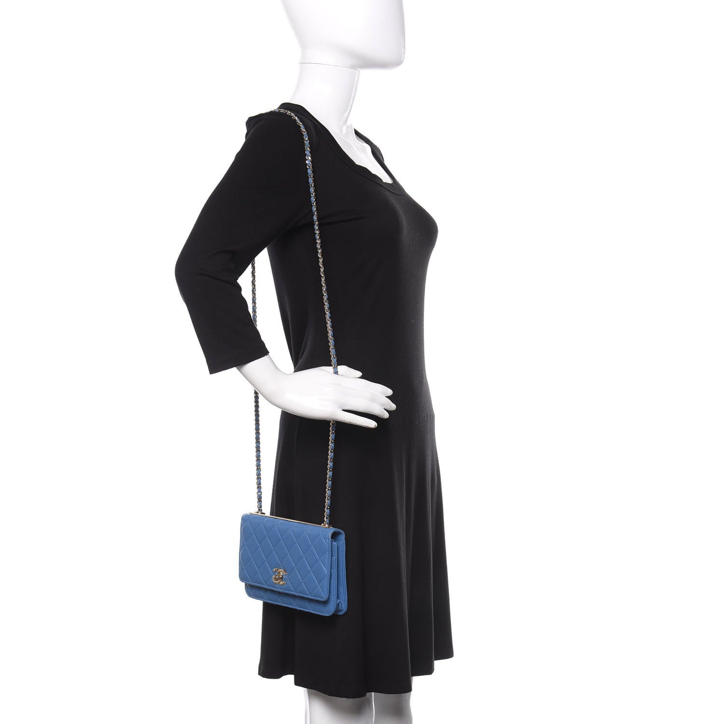 Lambskin Quilted Trendy CC Wallet On Chain WOC Blue