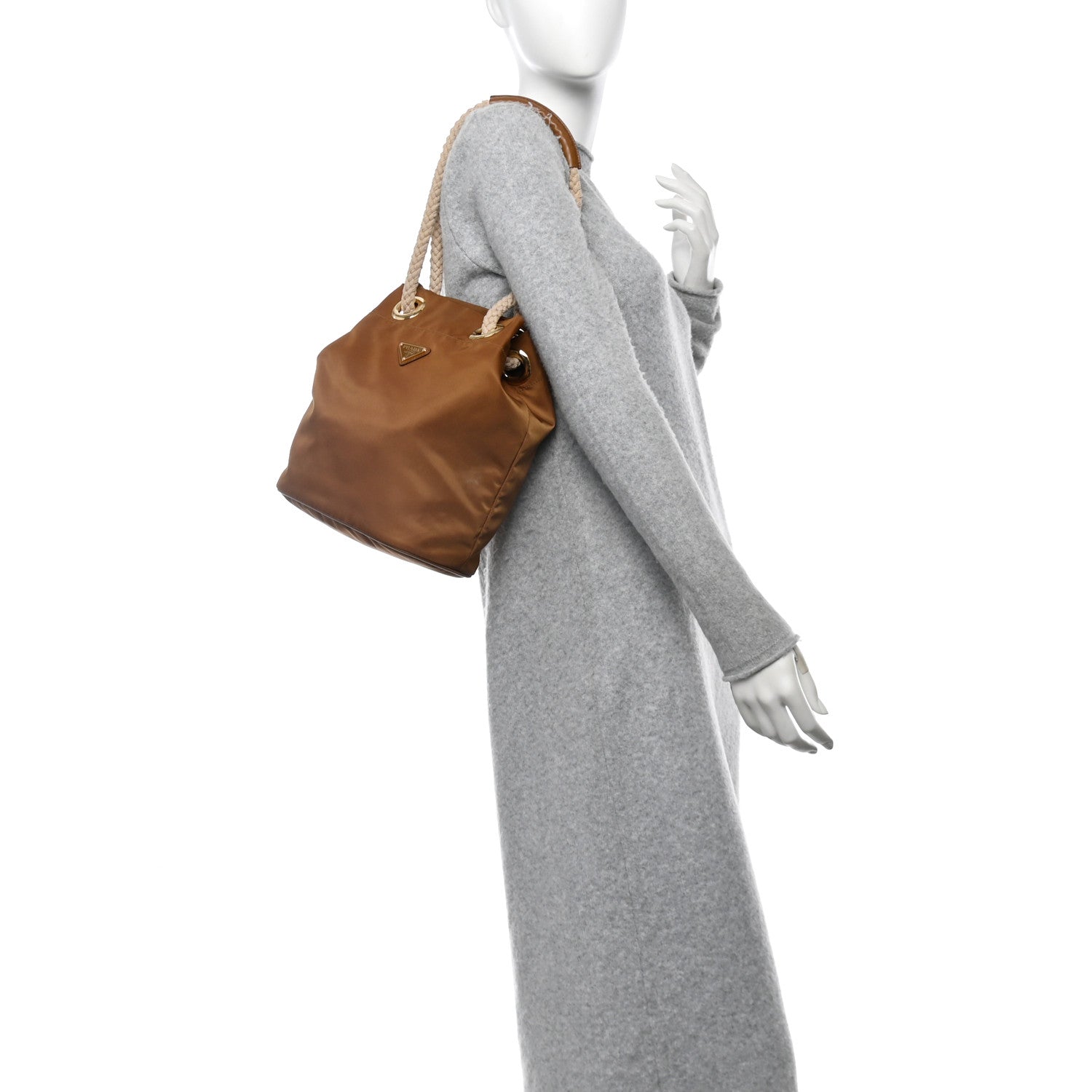 Prada Re-Nylon Triangle Mariner Small Bucket Bag Brandy 2 of 10