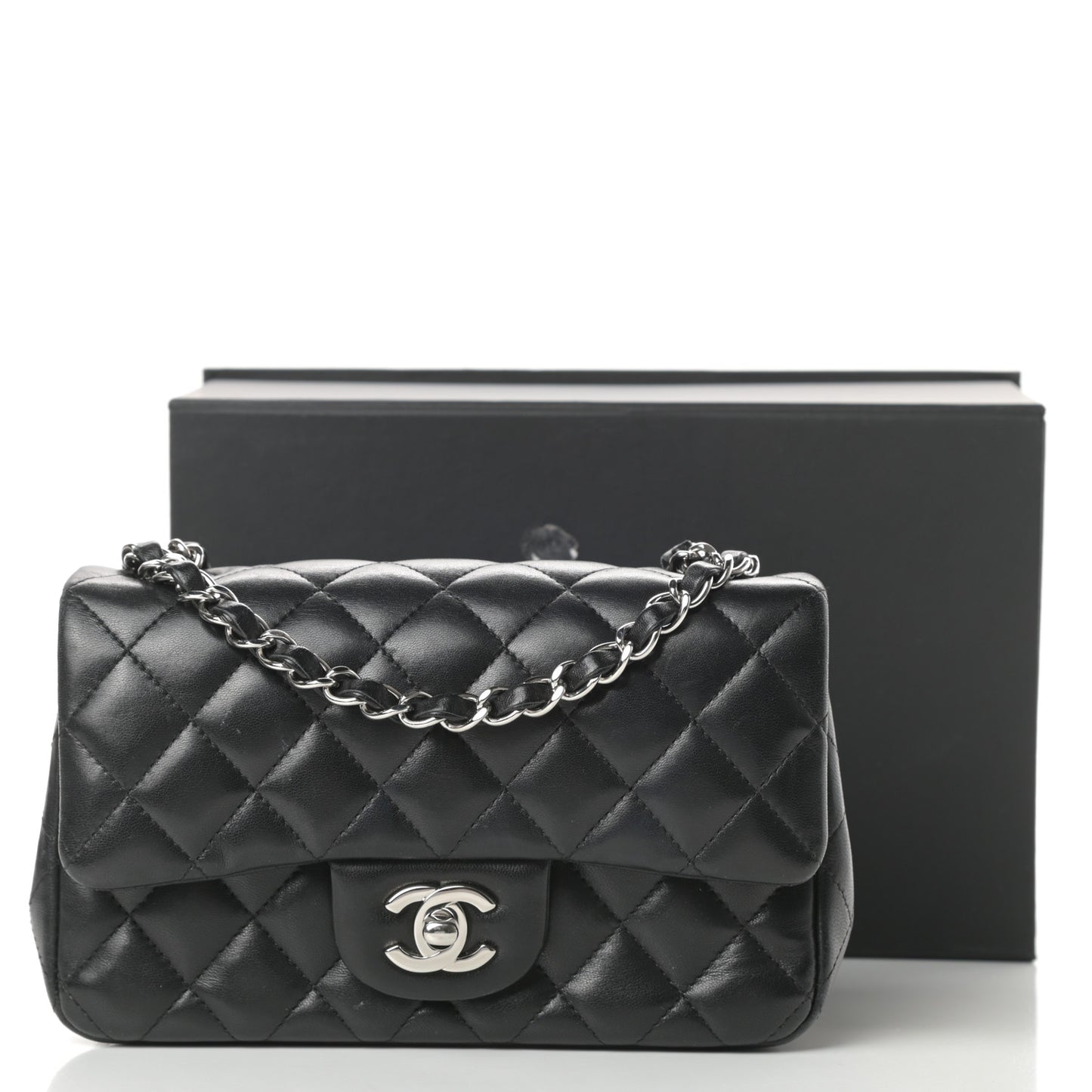 Lambskin Quilted Mini Rectangular Flap Black