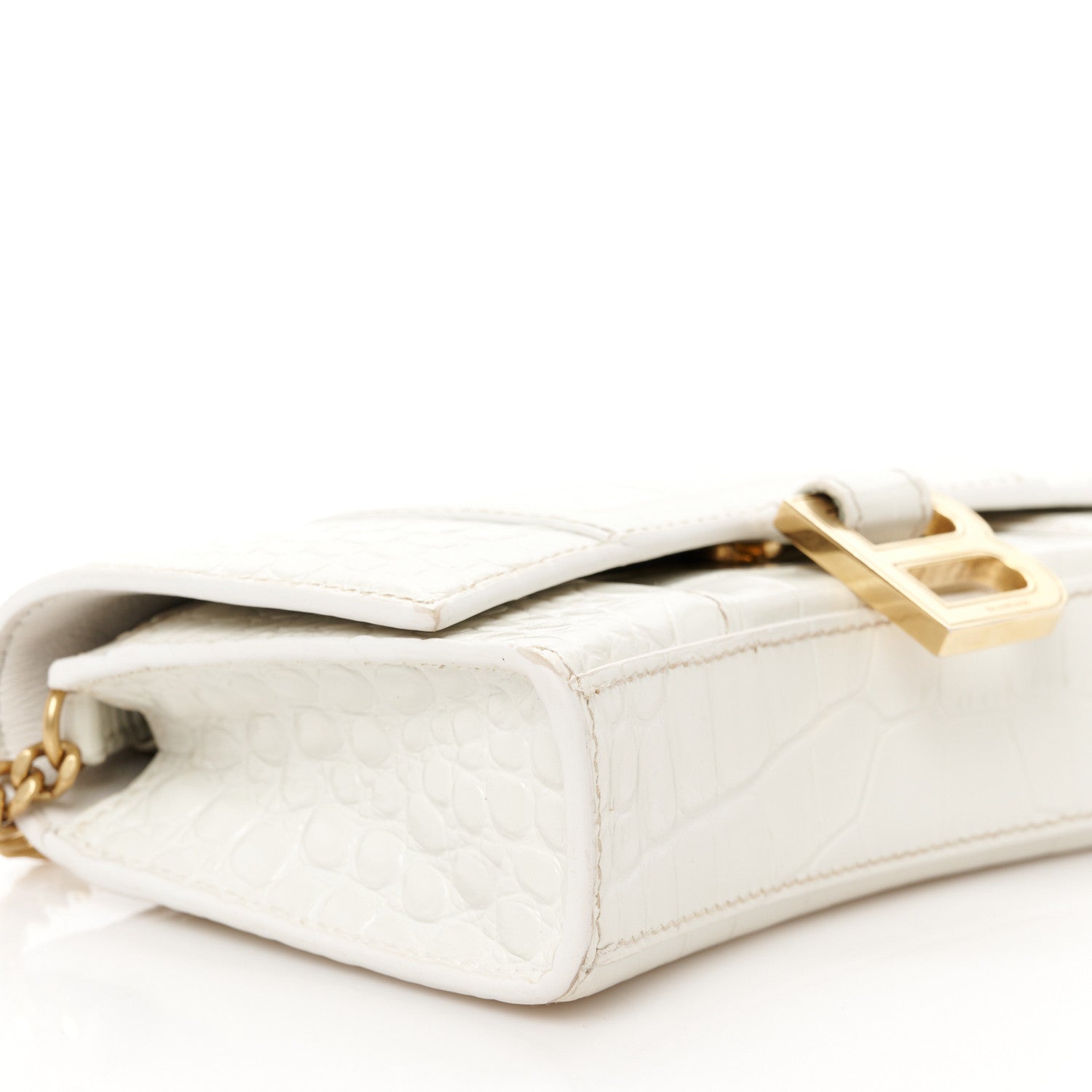 Balenciaga Shiny Calfskin Crocodile Embossed Hourglass Chain Bag White 10 of 13