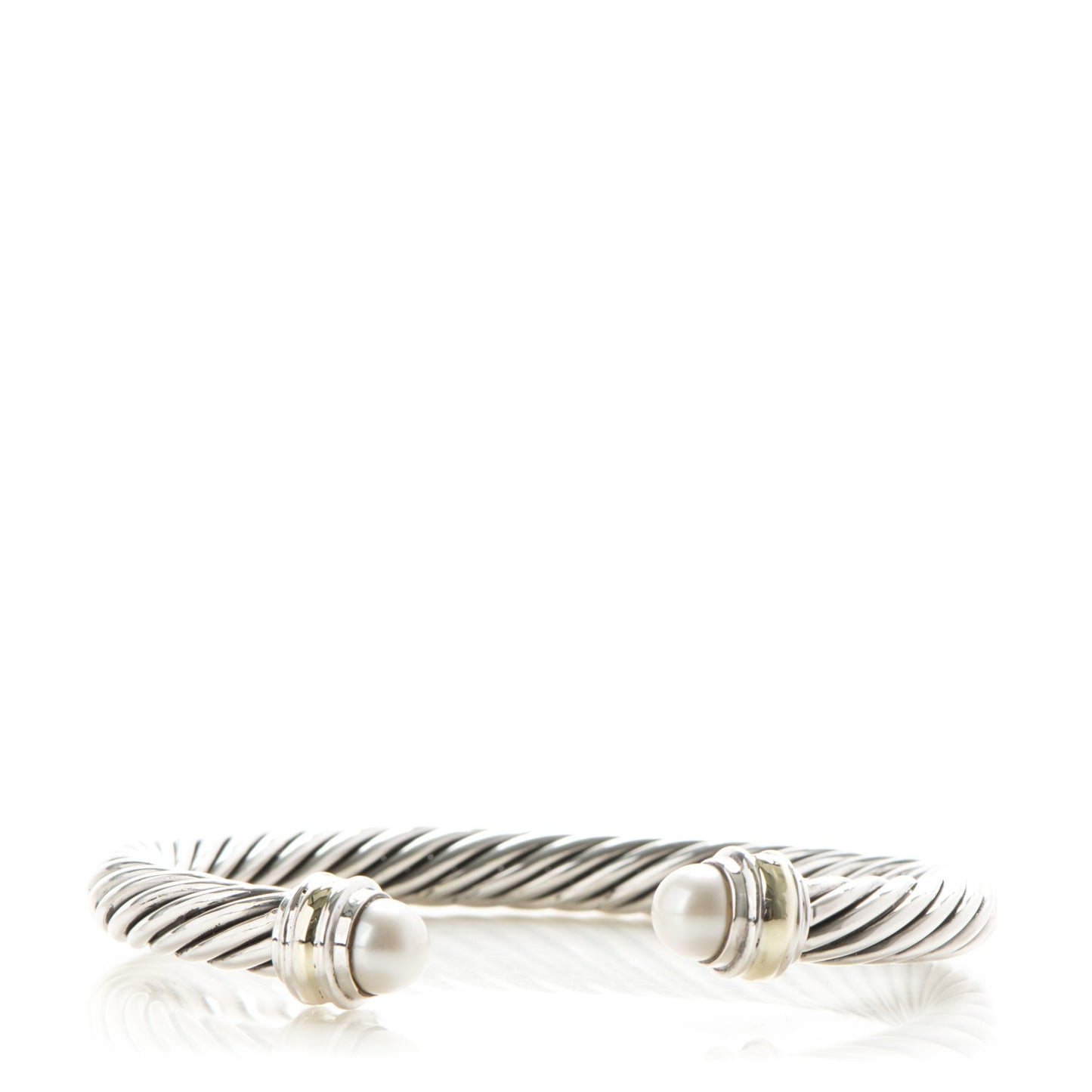 Sterling Silver 14K Yellow Gold Pearl 7mm Cable Classics Bracelet