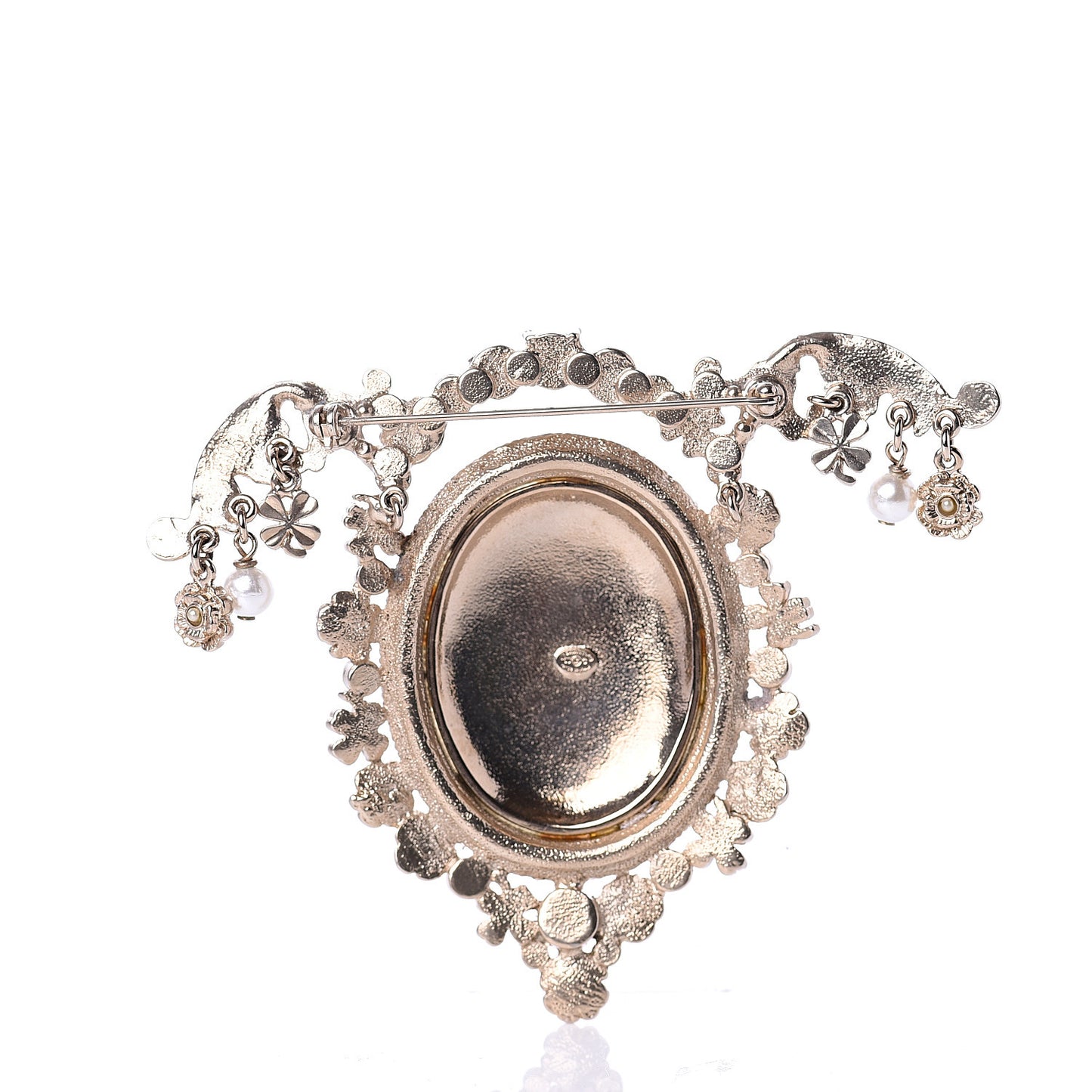 Metal Swing Pearl Crystal Charms Brooch Gold