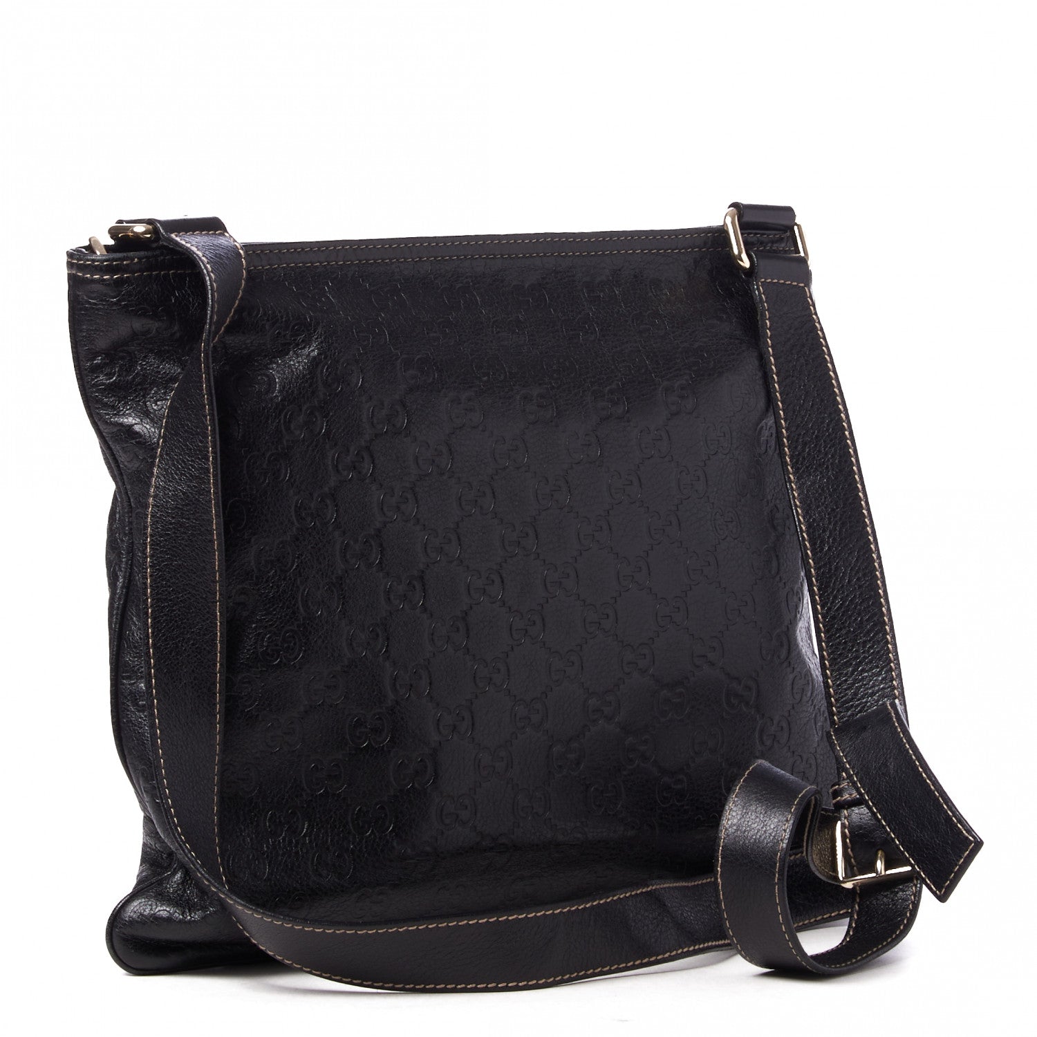 Gucci Guccissima Medium Flat Messenger Bag Black 2 of 8