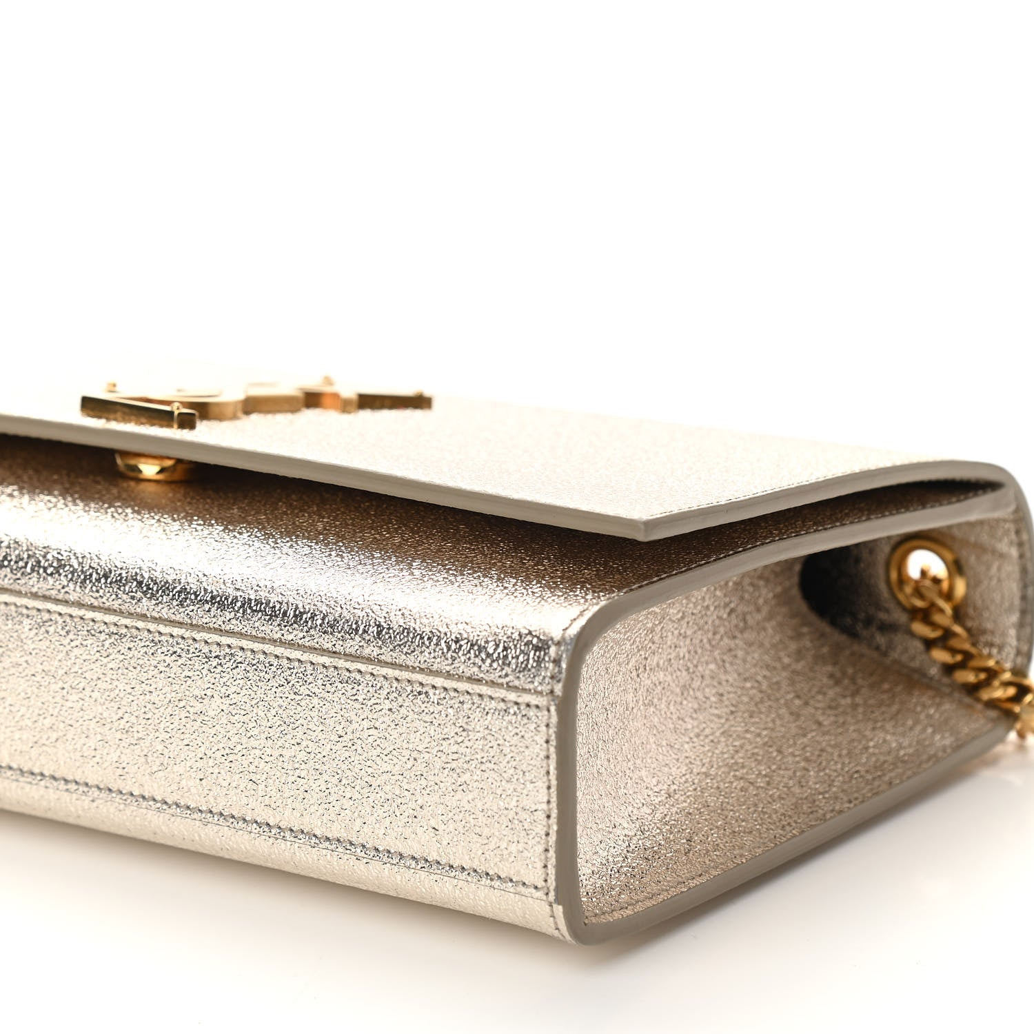 Saint Laurent Metallic Calfskin Medium Classic Monogram Kate Satchel Pale Gold 9 of 9