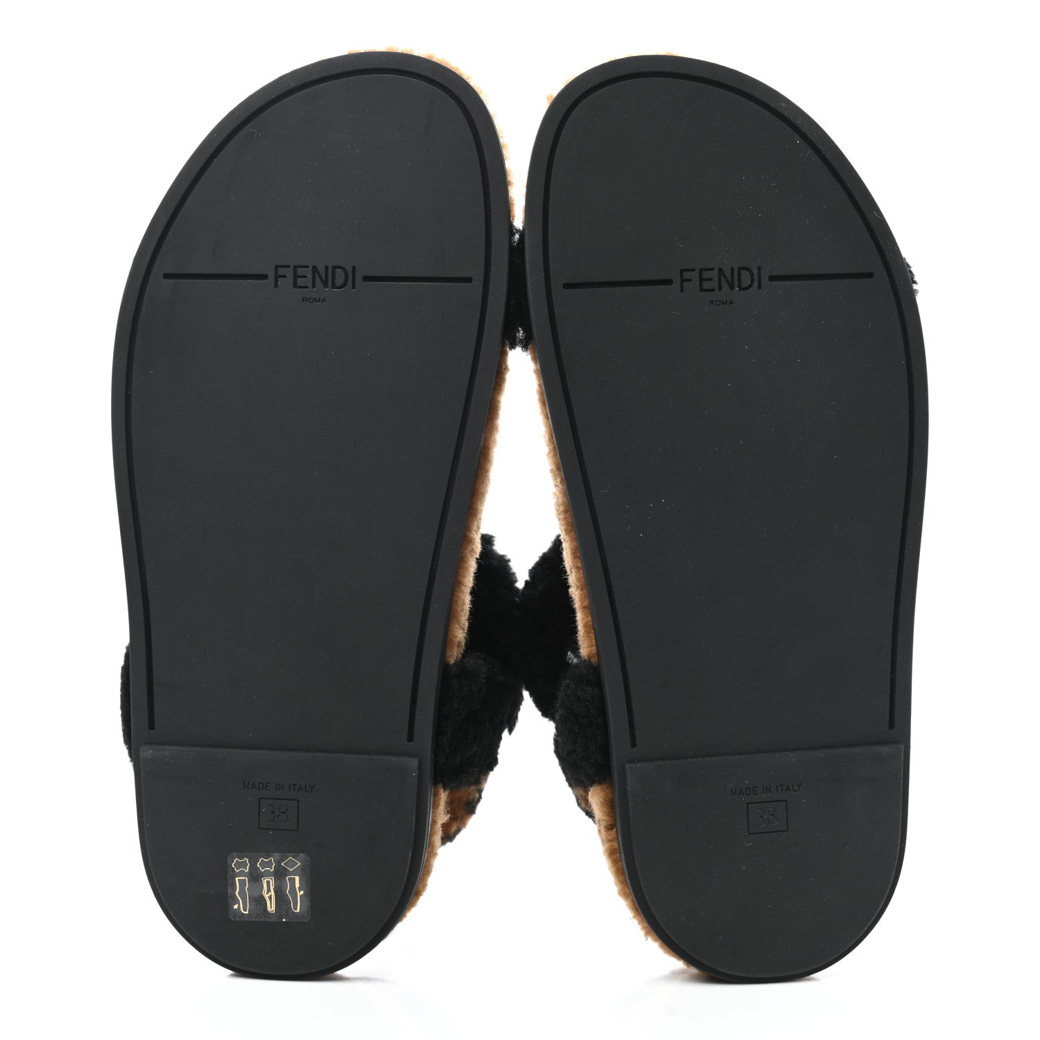 Fendi Shearling FF Fendi Feel Sandals 38 Tobacco Black 5 of 6