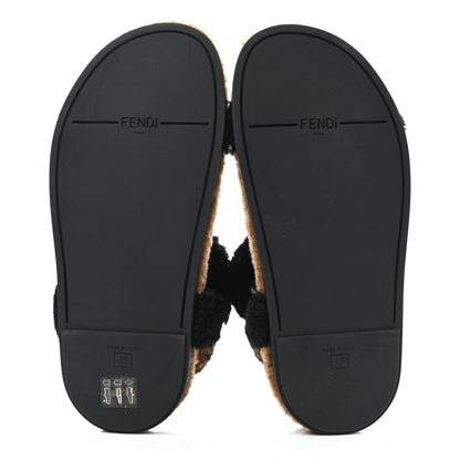 Fendi Shearling FF Fendi Feel Sandals 38 Tobacco Black 5 of 6
