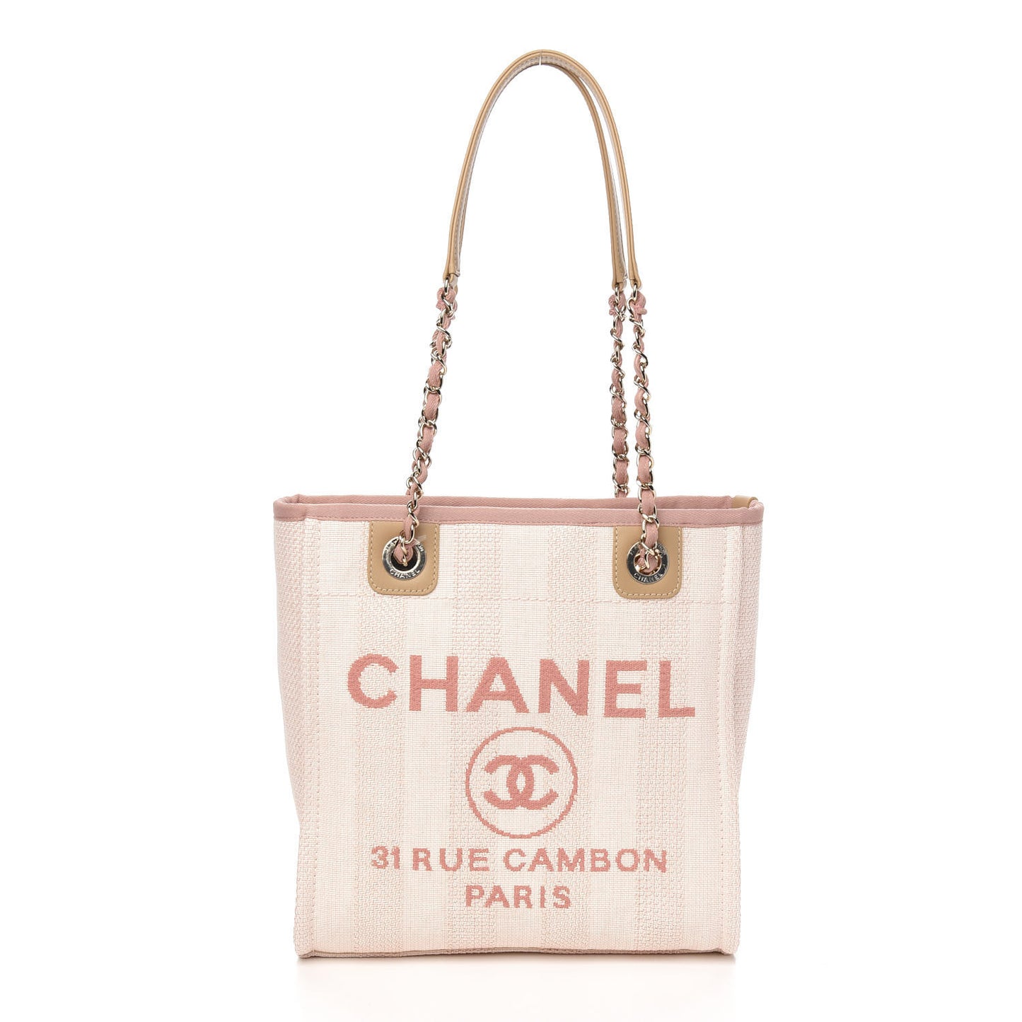 Mixed Fibers Calfskin Striped Mini Deauville Tote Pink